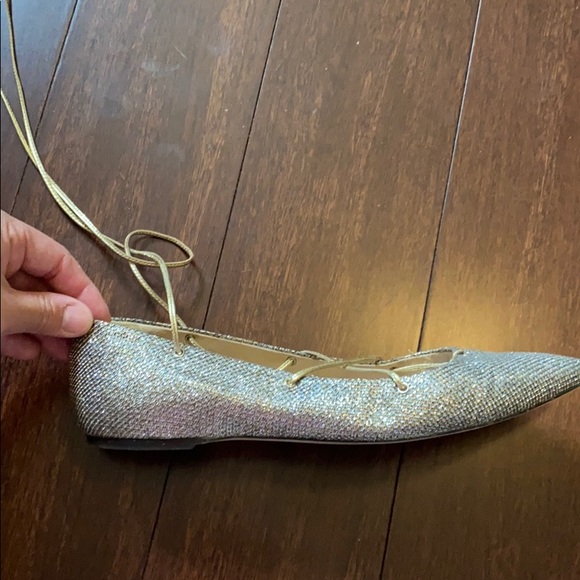 Jcrew Glitter Lace Up Flats. Size 8.5. - Picture 2 of 6